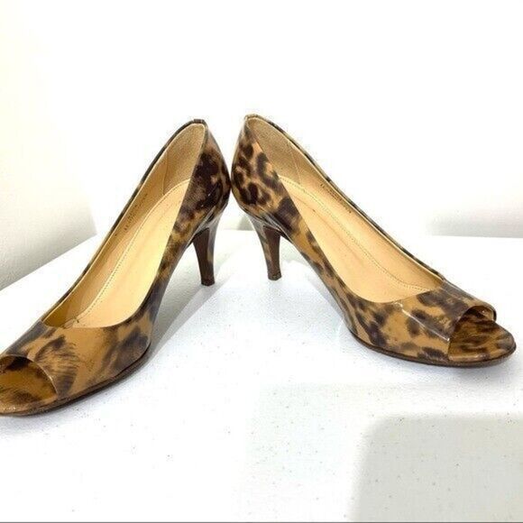 J. Crew peeptoe patent leopard print heels shoes euc 6.5 PINUP retro classic - Picture 3 of 12